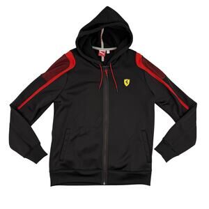 Puma Ferrari Full Zip Hoodie Jacket Black Red Racing Motorsport Fleece Large
